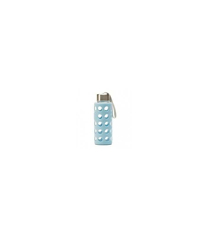 Botella de agua reutilizable de vidrio con funda silicona azul · BBO  Irisana · 300 ml