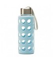 Botella de agua reutilizable de vidrio con funda silicona azul · BBO Irisana · 300 ml