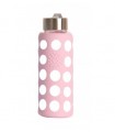 Botella de agua reutilizable de vidrio con funda silicona rosa · BBO Irisana · 300 ml