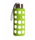 Botella de agua reutilizable de vidrio con funda silicona verde  · BBO Irisana · 300 ml