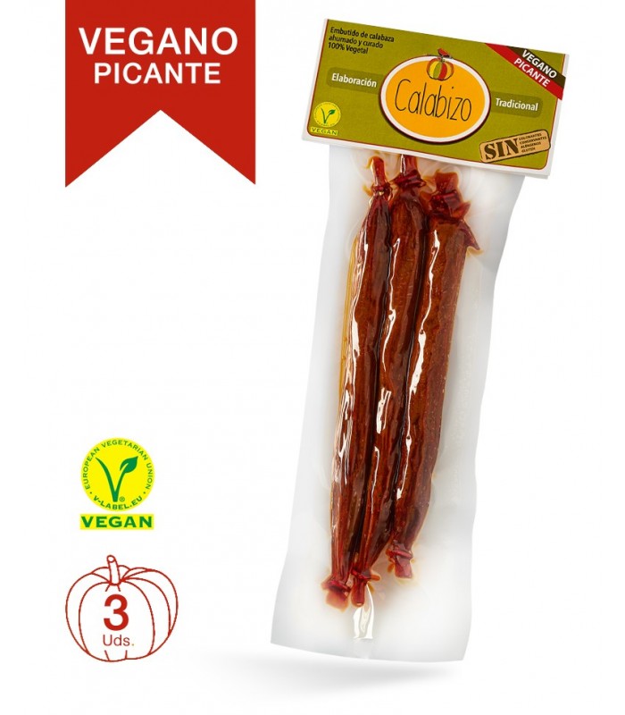 Chorizo Gallego de CALABAZA VEGANO PICANTE · Calabizo · 3 Unidades