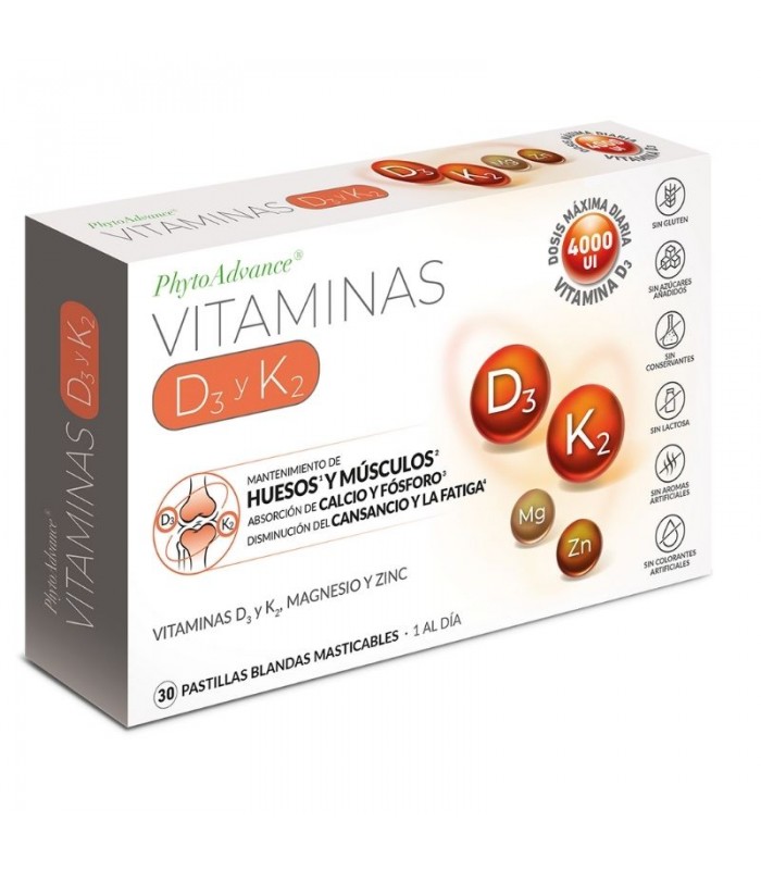 Vitamina D3 y K2 · Phytoadvance · 30 pastillas